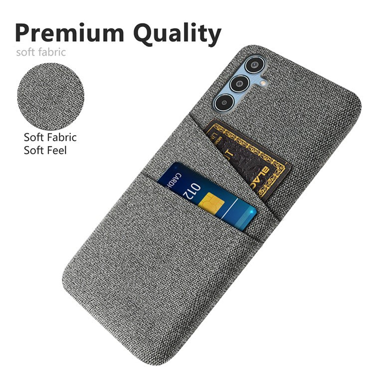 For Samsung Galaxy M35 5G Case Cloth + Hard PC Phone Cover with Dual Card Slots - Grey