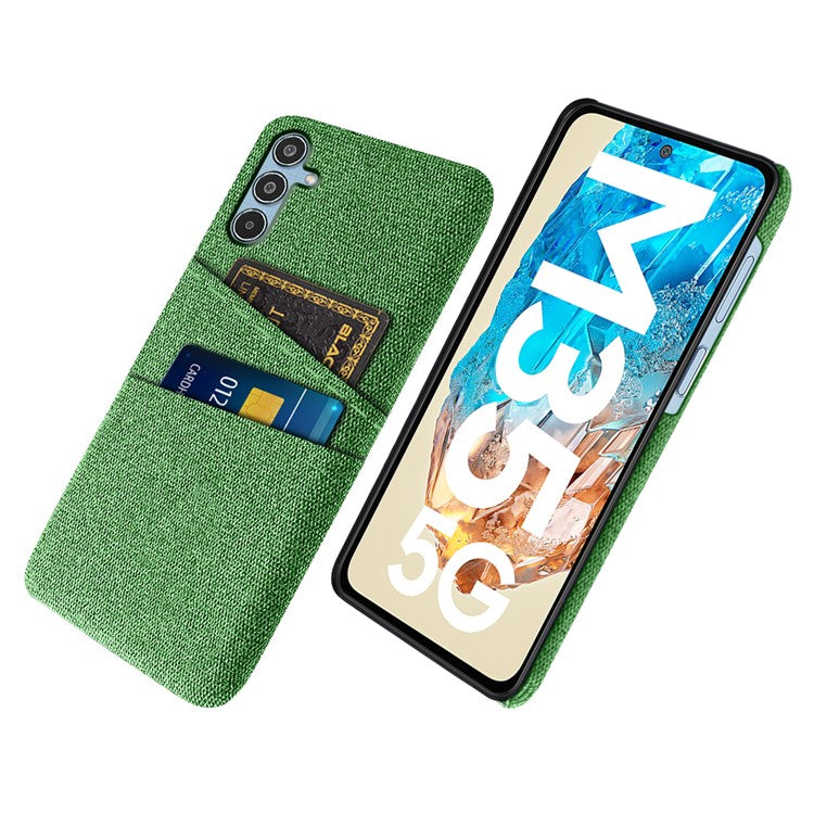 For Samsung Galaxy M35 5G Case Cloth + Hard PC Phone Cover with Dual Card Slots - Green