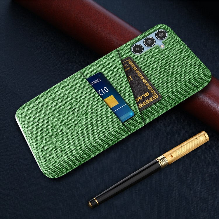 For Samsung Galaxy M35 5G Case Cloth + Hard PC Phone Cover with Dual Card Slots - Green