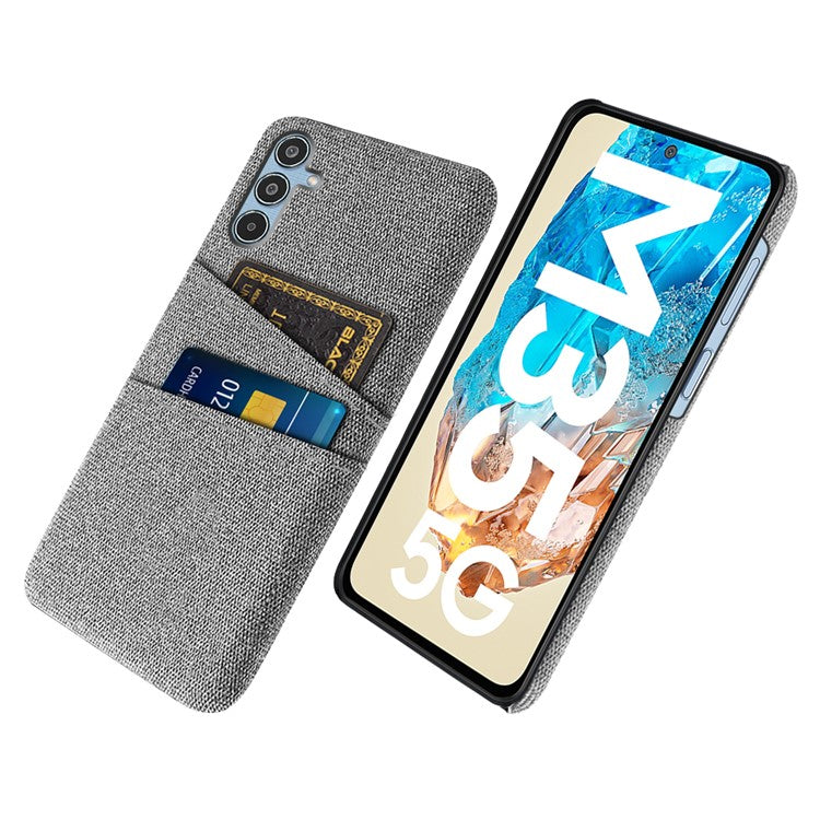 For Samsung Galaxy M35 5G Case Cloth + Hard PC Phone Cover with Dual Card Slots - Light Grey