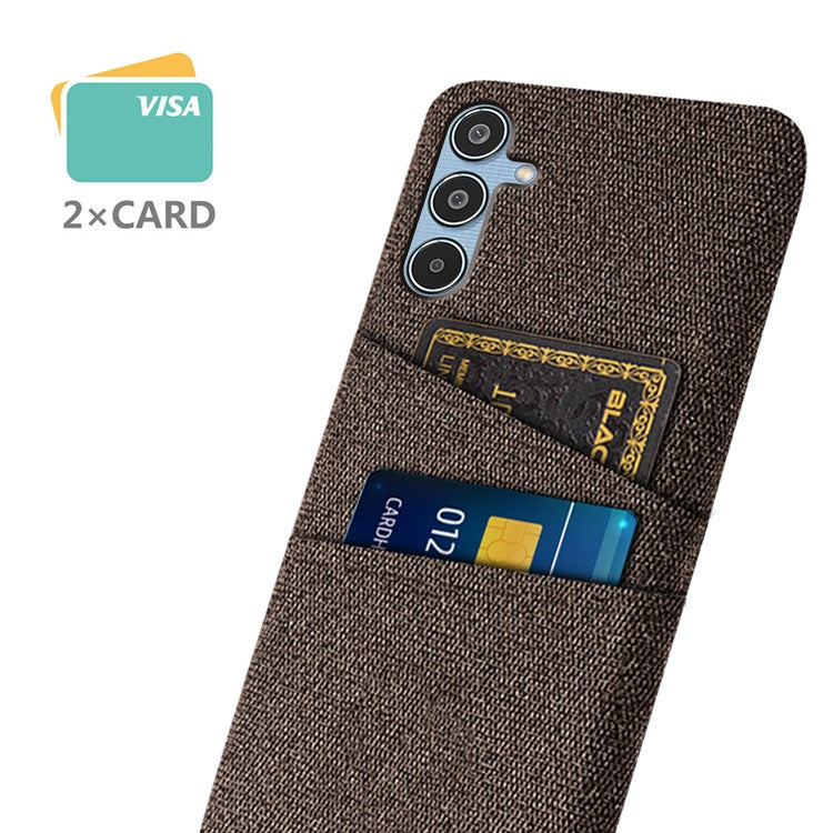 For Samsung Galaxy M35 5G Case Cloth + Hard PC Phone Cover with Dual Card Slots - Brown