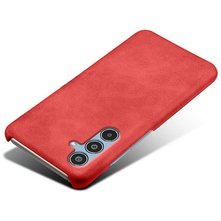 For Samsung Galaxy M35 5G Case Calf Texture PU Leather Hard PC Protective Phone Cover - Red