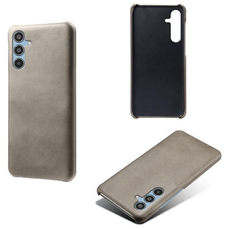 For Samsung Galaxy M35 5G Case Calf Texture PU Leather Hard PC Protective Phone Cover - Grey