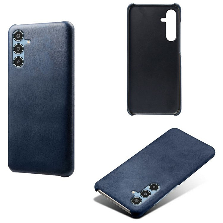 For Samsung Galaxy M35 5G Case Calf Texture PU Leather Hard PC Protective Phone Cover - Blue