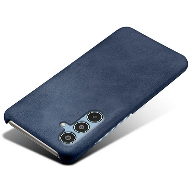 For Samsung Galaxy M35 5G Case Calf Texture PU Leather Hard PC Protective Phone Cover - Blue