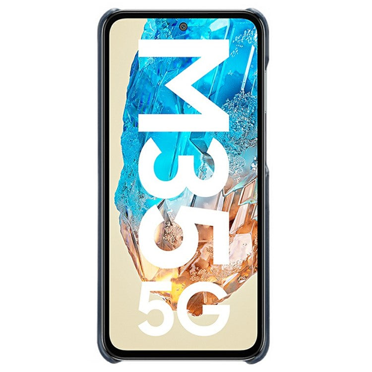 For Samsung Galaxy M35 5G Case Calf Texture PU Leather Hard PC Protective Phone Cover - Blue
