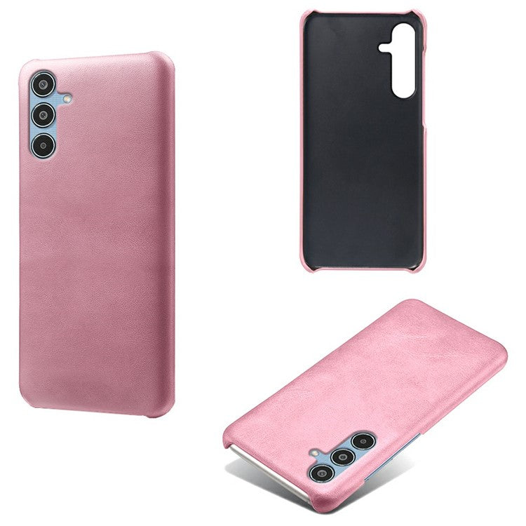 For Samsung Galaxy M35 5G Case Calf Texture PU Leather Hard PC Protective Phone Cover - Rose Gold