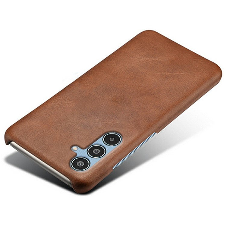 For Samsung Galaxy M35 5G Case Calf Texture PU Leather Hard PC Protective Phone Cover - Brown