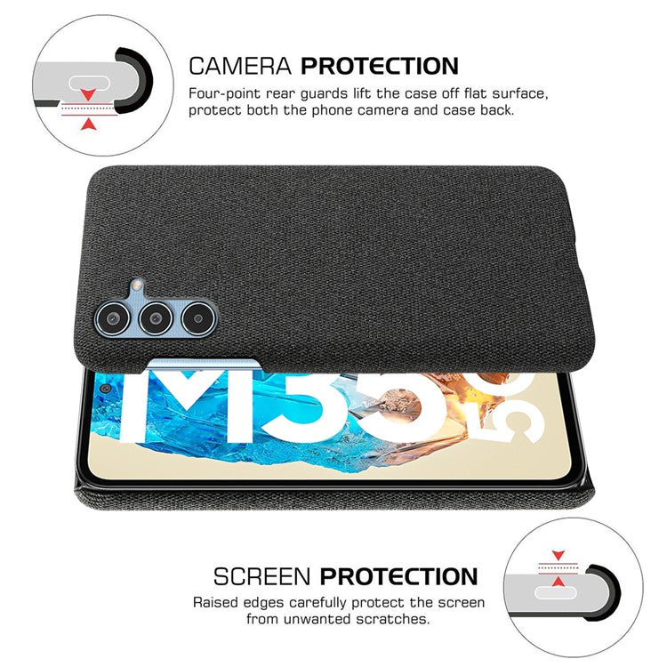 For Samsung Galaxy M35 5G Case Cloth Texture Anti-Scratch Protective PC Phone Cover - Black