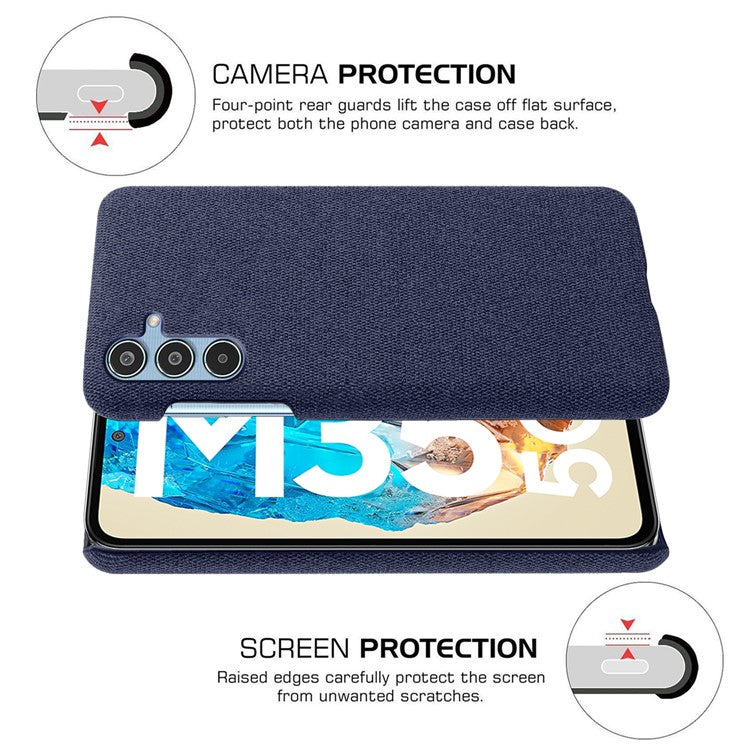 For Samsung Galaxy M35 5G Case Cloth Texture Anti-Scratch Protective PC Phone Cover - Blue
