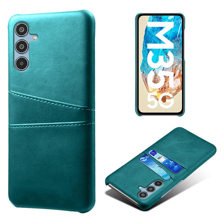 For Samsung Galaxy M35 5G Case Dual Card Slots PU Leather + Hard PC Phone Cover - Green