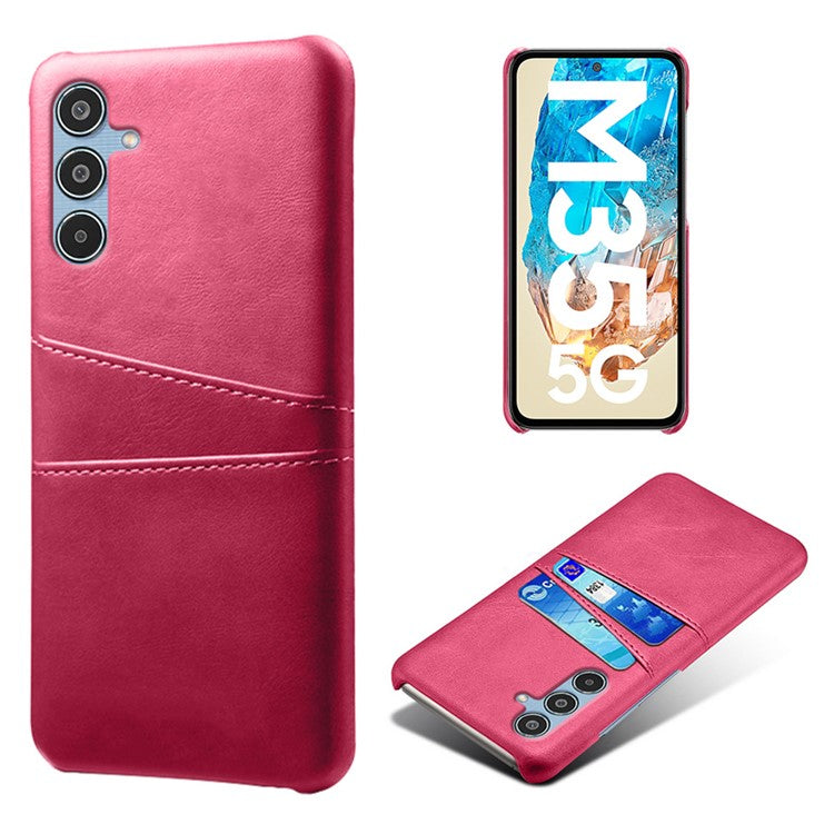 For Samsung Galaxy M35 5G Case Dual Card Slots PU Leather + Hard PC Phone Cover - Rose