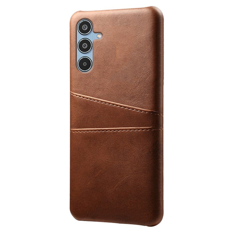 For Samsung Galaxy M35 5G Case Dual Card Slots PU Leather + Hard PC Phone Cover - Brown