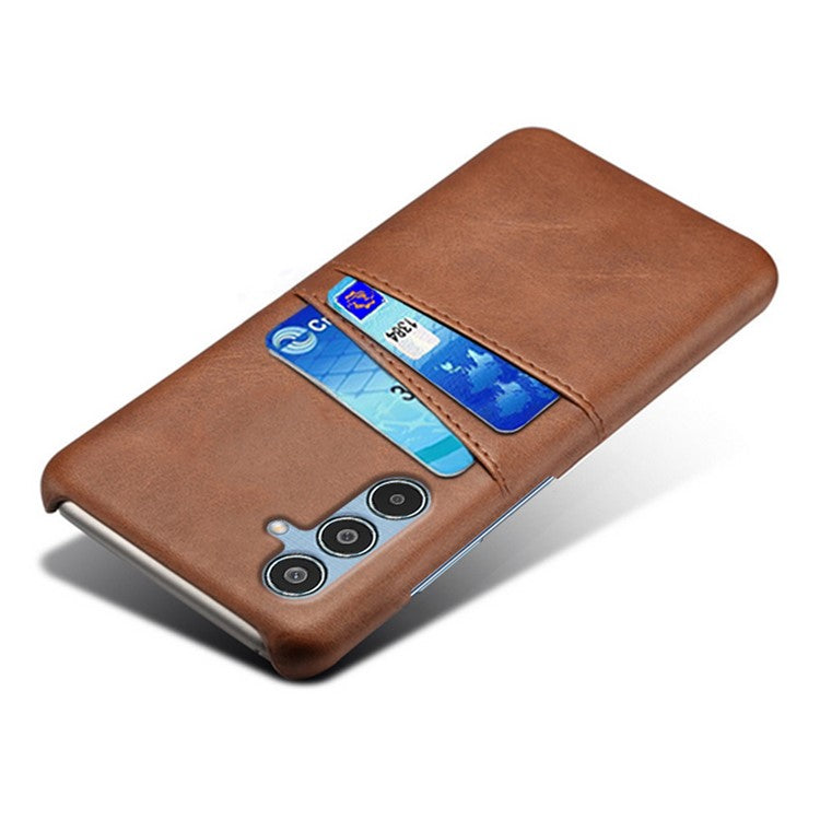 For Samsung Galaxy M35 5G Case Dual Card Slots PU Leather + Hard PC Phone Cover - Brown