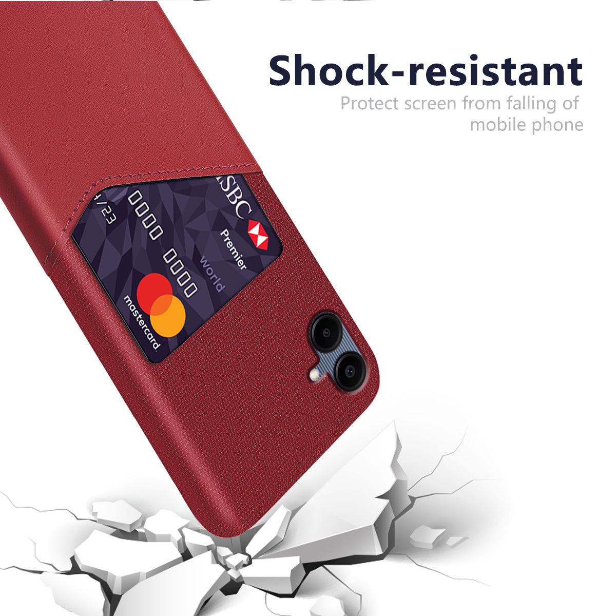 For Samsung Galaxy A06 Case Cloth Texture PU Leather Hard PC Card Slot Phone Cover - Red