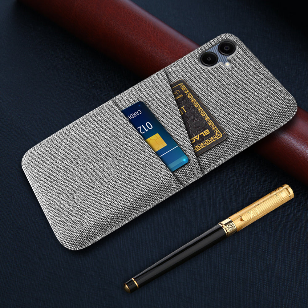 For Samsung Galaxy A06 Case Cloth + Hard PC Phone Cover with Dual Card Slots - Light Grey