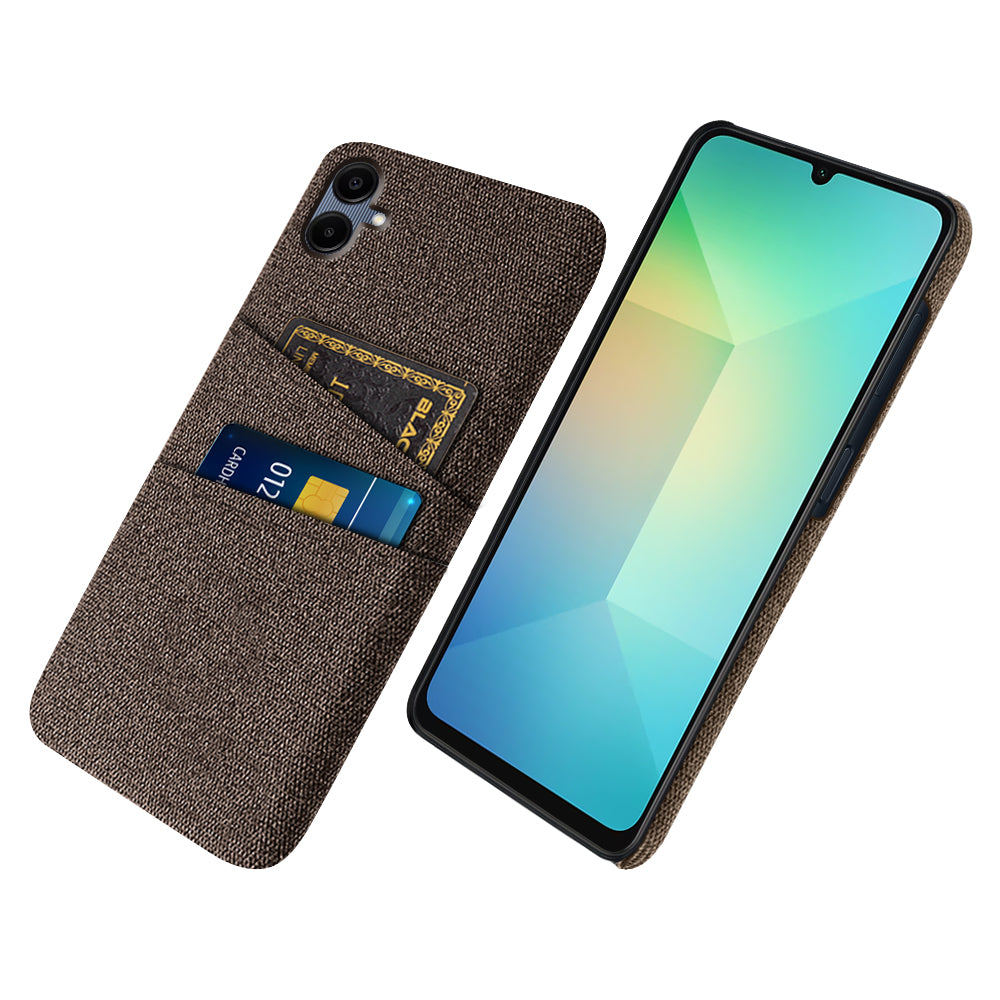For Samsung Galaxy A06 Case Cloth + Hard PC Phone Cover with Dual Card Slots - Brown