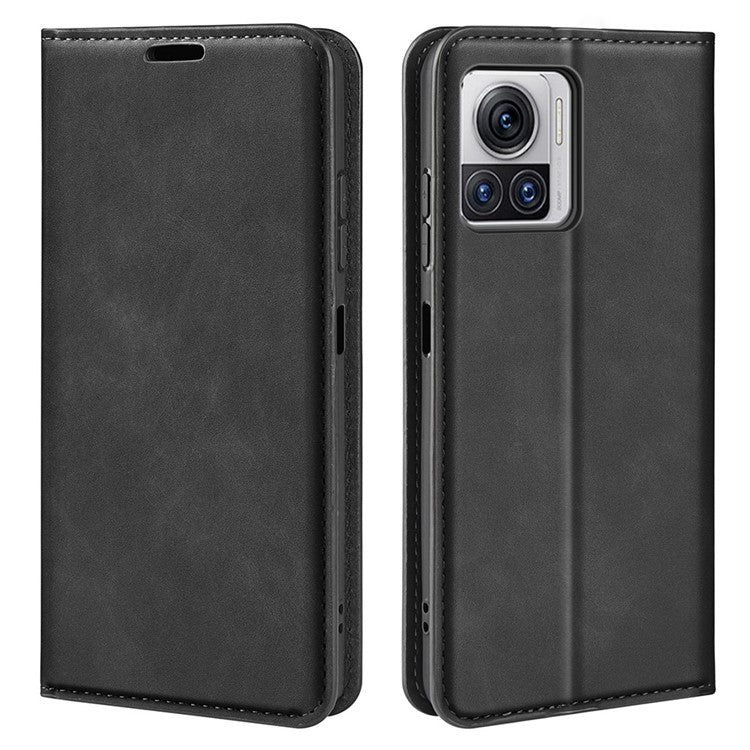 For Motorola Moto X30 Pro 5G / Edge 30 Ultra 5G Skin-touch Feeling Phone Cover Magnetic Auto-absorbed PU Leather Case with Stand Wallet - Black