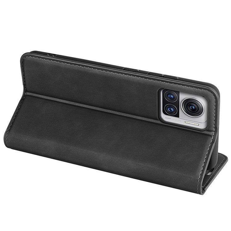 For Motorola Moto X30 Pro 5G / Edge 30 Ultra 5G Skin-touch Feeling Phone Cover Magnetic Auto-absorbed PU Leather Case with Stand Wallet - Black