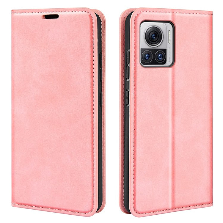 For Motorola Moto X30 Pro 5G / Edge 30 Ultra 5G Skin-touch Feeling Phone Cover Magnetic Auto-absorbed PU Leather Case with Stand Wallet - Pink