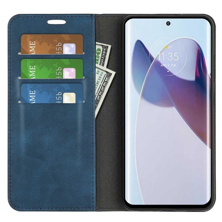For Motorola Moto X30 Pro 5G / Edge 30 Ultra 5G Skin-touch Feeling Phone Cover Magnetic Auto-absorbed PU Leather Case with Stand Wallet - Blue