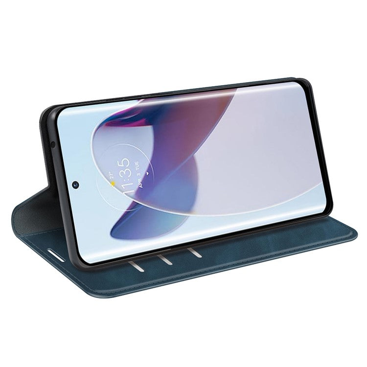 For Motorola Moto X30 Pro 5G / Edge 30 Ultra 5G Skin-touch Feeling Phone Cover Magnetic Auto-absorbed PU Leather Case with Stand Wallet - Blue