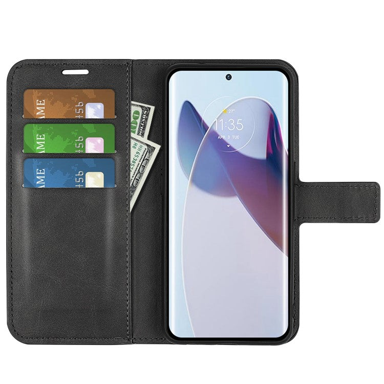 For Motorola Moto X30 Pro 5G / Edge 30 Ultra 5G Textured PU Leather Stand Wallet Case Square Magnetic Clasp Shockproof Phone Cover - Black