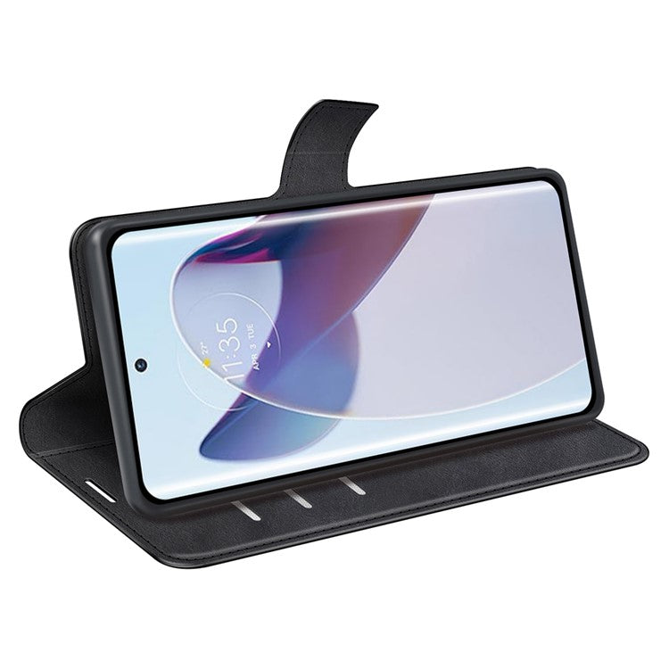 For Motorola Moto X30 Pro 5G / Edge 30 Ultra 5G Textured PU Leather Stand Wallet Case Square Magnetic Clasp Shockproof Phone Cover - Black