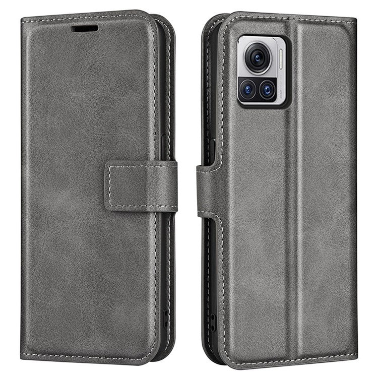 For Motorola Moto X30 Pro 5G / Edge 30 Ultra 5G Textured PU Leather Stand Wallet Case Square Magnetic Clasp Shockproof Phone Cover - Grey