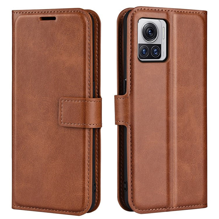 For Motorola Moto X30 Pro 5G / Edge 30 Ultra 5G Textured PU Leather Stand Wallet Case Square Magnetic Clasp Shockproof Phone Cover - Light Brown