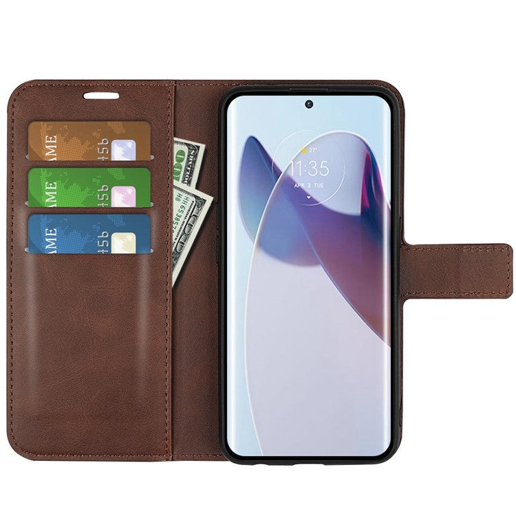For Motorola Moto X30 Pro 5G / Edge 30 Ultra 5G Textured PU Leather Stand Wallet Case Square Magnetic Clasp Shockproof Phone Cover - Brown