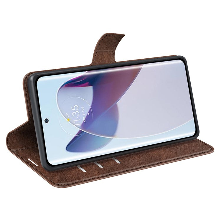 For Motorola Moto X30 Pro 5G / Edge 30 Ultra 5G Textured PU Leather Stand Wallet Case Square Magnetic Clasp Shockproof Phone Cover - Brown