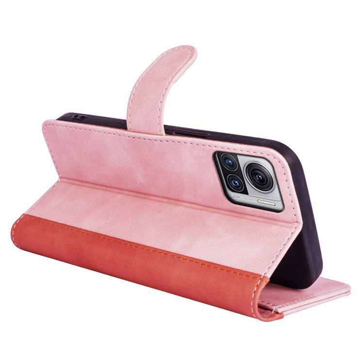 For Motorola Moto X30 Pro 5G / Edge 30 Ultra 5G Phone Case Anti-Drop Shockproof Case Color Splicing PU Leather TPU Cover with Stand Wallet - Pink