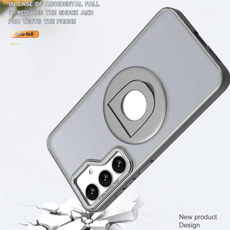For Samsung Galaxy S24 Case Rotating Kickstand Acrylic+TPU Phone Cover Compatible with MagSafe - Titanium Grey