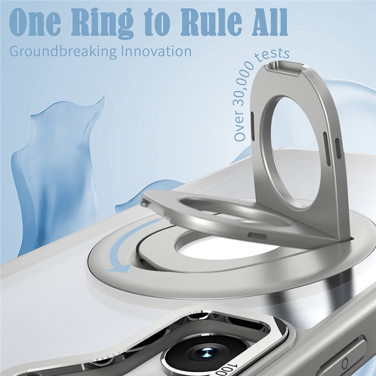 For Samsung Galaxy S24 Case Rotating Kickstand Acrylic+TPU Phone Cover Compatible with MagSafe - Titanium Grey