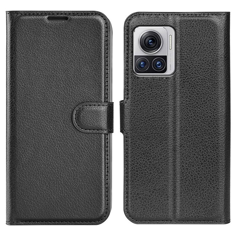 For Motorola Moto X30 Pro 5G / Edge 30 Ultra 5G Drop-proof Litchi Texture Folio Flip Phone Case PU Leather Wallet Stand Protective Cover - Black