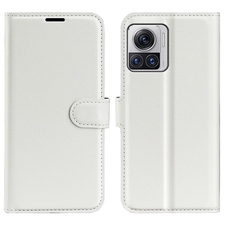 For Motorola Moto X30 Pro 5G / Edge 30 Ultra 5G Drop-proof Litchi Texture Folio Flip Phone Case PU Leather Wallet Stand Protective Cover - White