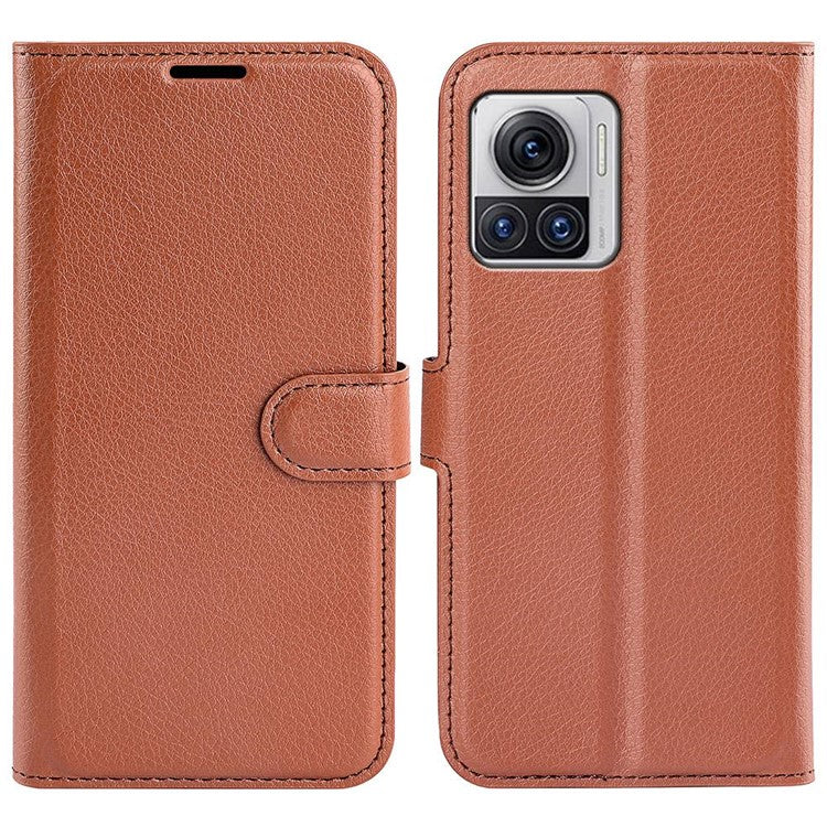 For Motorola Moto X30 Pro 5G / Edge 30 Ultra 5G Drop-proof Litchi Texture Folio Flip Phone Case PU Leather Wallet Stand Protective Cover - Brown