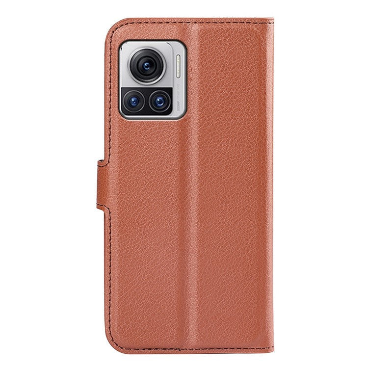 For Motorola Moto X30 Pro 5G / Edge 30 Ultra 5G Drop-proof Litchi Texture Folio Flip Phone Case PU Leather Wallet Stand Protective Cover - Brown