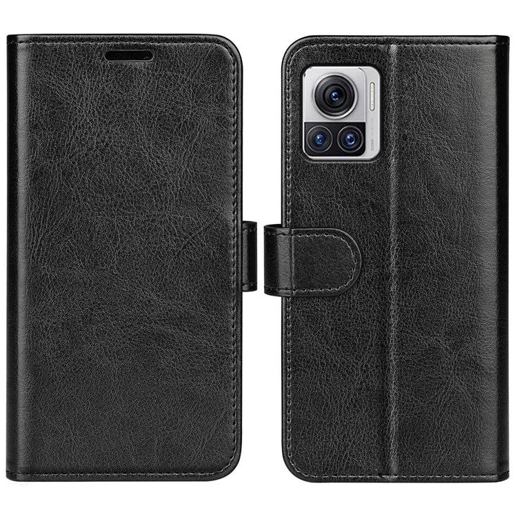 Crazy Horse Texture Phone Case for Motorola Moto X30 Pro 5G / Edge 30 Ultra 5G, PU Leather Foldable Stand Wallet Drop-proof Cover - Black