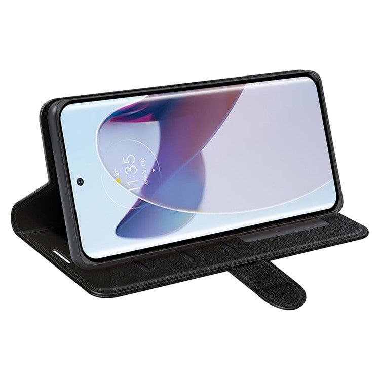 Crazy Horse Texture Phone Case for Motorola Moto X30 Pro 5G / Edge 30 Ultra 5G, PU Leather Foldable Stand Wallet Drop-proof Cover - Black