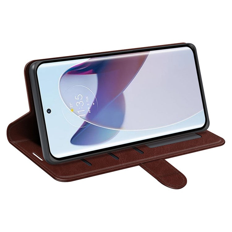 Crazy Horse Texture Phone Case for Motorola Moto X30 Pro 5G / Edge 30 Ultra 5G, PU Leather Foldable Stand Wallet Drop-proof Cover - Brown