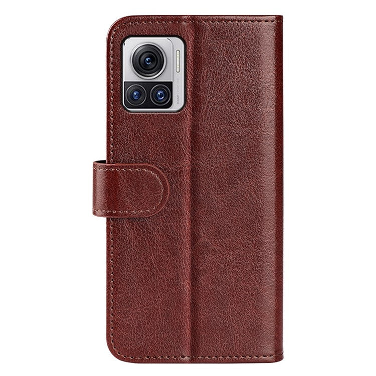 Crazy Horse Texture Phone Case for Motorola Moto X30 Pro 5G / Edge 30 Ultra 5G, PU Leather Foldable Stand Wallet Drop-proof Cover - Brown