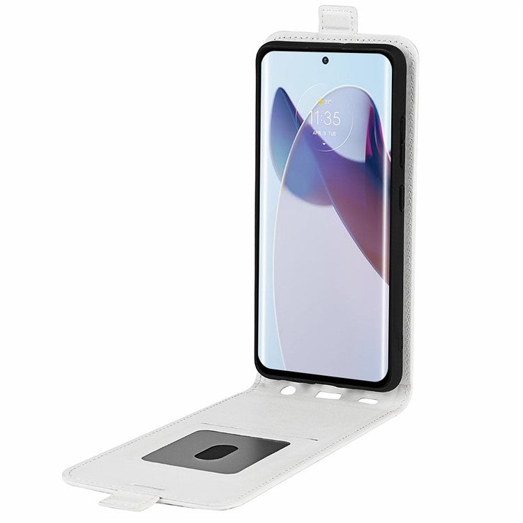 For Motorola Moto X30 Pro 5G / Edge 30 Ultra 5G Crazy Horse Texture Phone Case Anti-scratch PU Leather Vertical Flip Cover with Card Holder - White