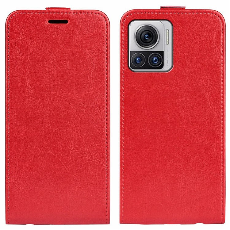 For Motorola Moto X30 Pro 5G / Edge 30 Ultra 5G Crazy Horse Texture Phone Case Anti-scratch PU Leather Vertical Flip Cover with Card Holder - Red