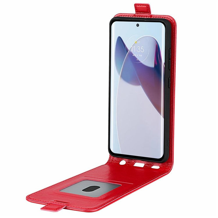 For Motorola Moto X30 Pro 5G / Edge 30 Ultra 5G Crazy Horse Texture Phone Case Anti-scratch PU Leather Vertical Flip Cover with Card Holder - Red