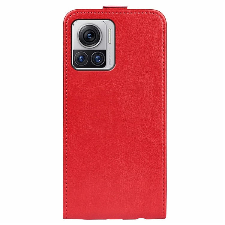 For Motorola Moto X30 Pro 5G / Edge 30 Ultra 5G Crazy Horse Texture Phone Case Anti-scratch PU Leather Vertical Flip Cover with Card Holder - Red