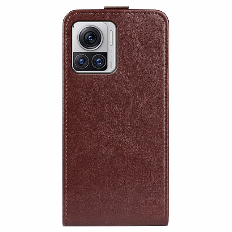 For Motorola Moto X30 Pro 5G / Edge 30 Ultra 5G Crazy Horse Texture Phone Case Anti-scratch PU Leather Vertical Flip Cover with Card Holder - Brown