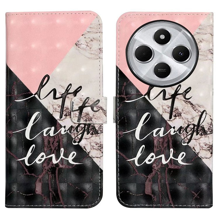 For Xiaomi Poco C75 4G / Redmi 14R 5G / 14C 4G Case 3D Creative Pattern PU Leather Stand Phone Cover - Tri-Color Marble