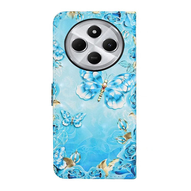 For Xiaomi Poco C75 4G / Redmi 14R 5G / 14C 4G Case 3D Creative Pattern PU Leather Stand Phone Cover - Blue Butterfly